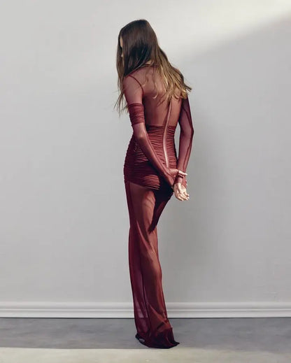 Vestido de Fiesta Elegante de Malla Transparente