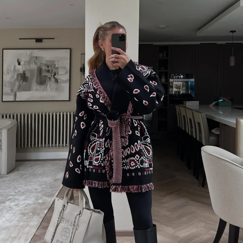 Chaqueta de Punto con Borlas Jacquard para Mujer