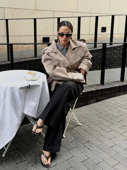 Abrigo Gabardina Corto con Cinturón para Mujer