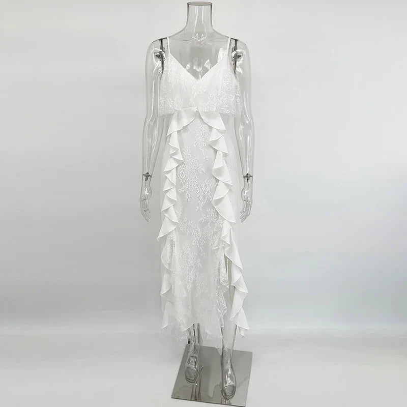 Vestido Maxi con Tirantes y Volantes para Mujer