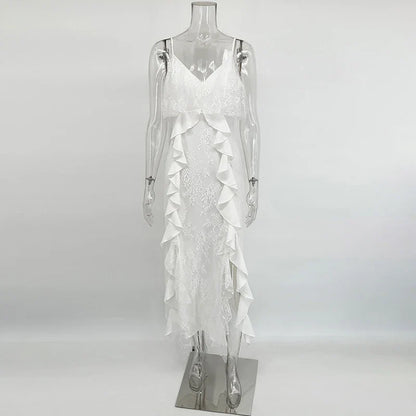 Vestido Maxi con Tirantes y Volantes para Mujer