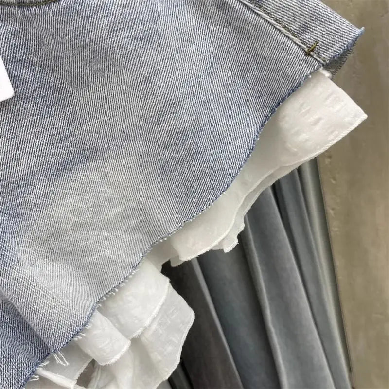 Pantalones Cortos Vaqueros con Encaje para Mujer