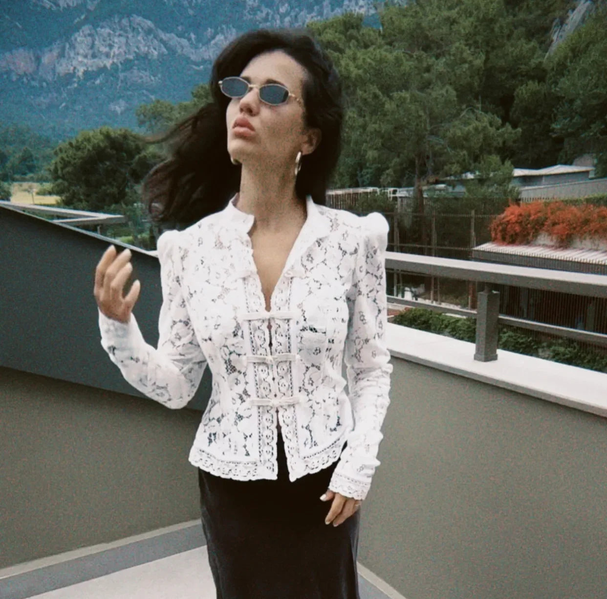 Blusa Estampada de Encaje para Mujer