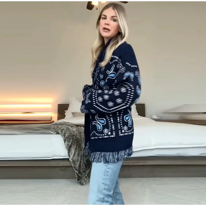 Chaqueta de Punto con Borlas Geométricas para Mujer