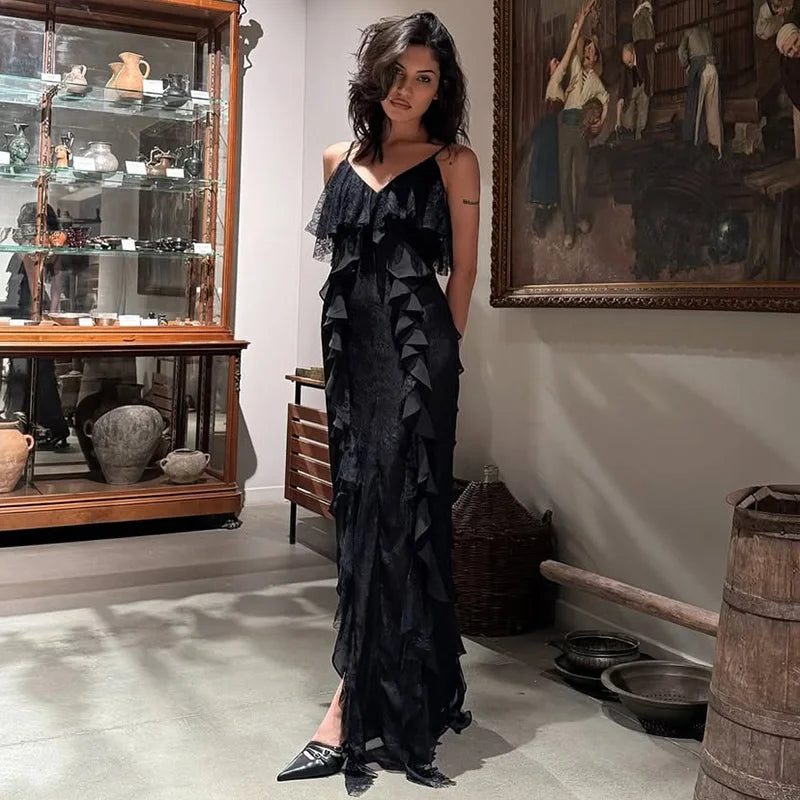 Vestido Maxi con Tirantes y Volantes para Mujer