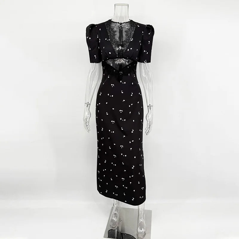 Vestido de Fiesta de Encaje Calado para Mujer