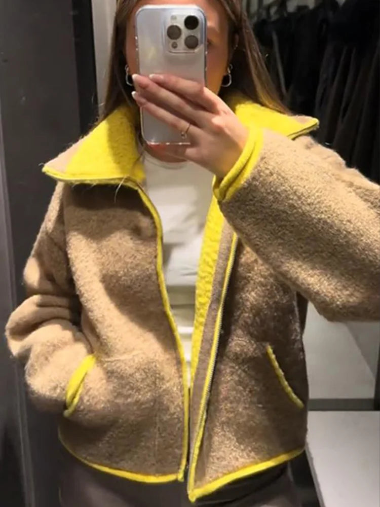 Chaqueta de Punto con Contraste