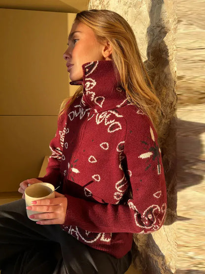 Chaqueta de Punto con Cremallera Jacquard para Mujer