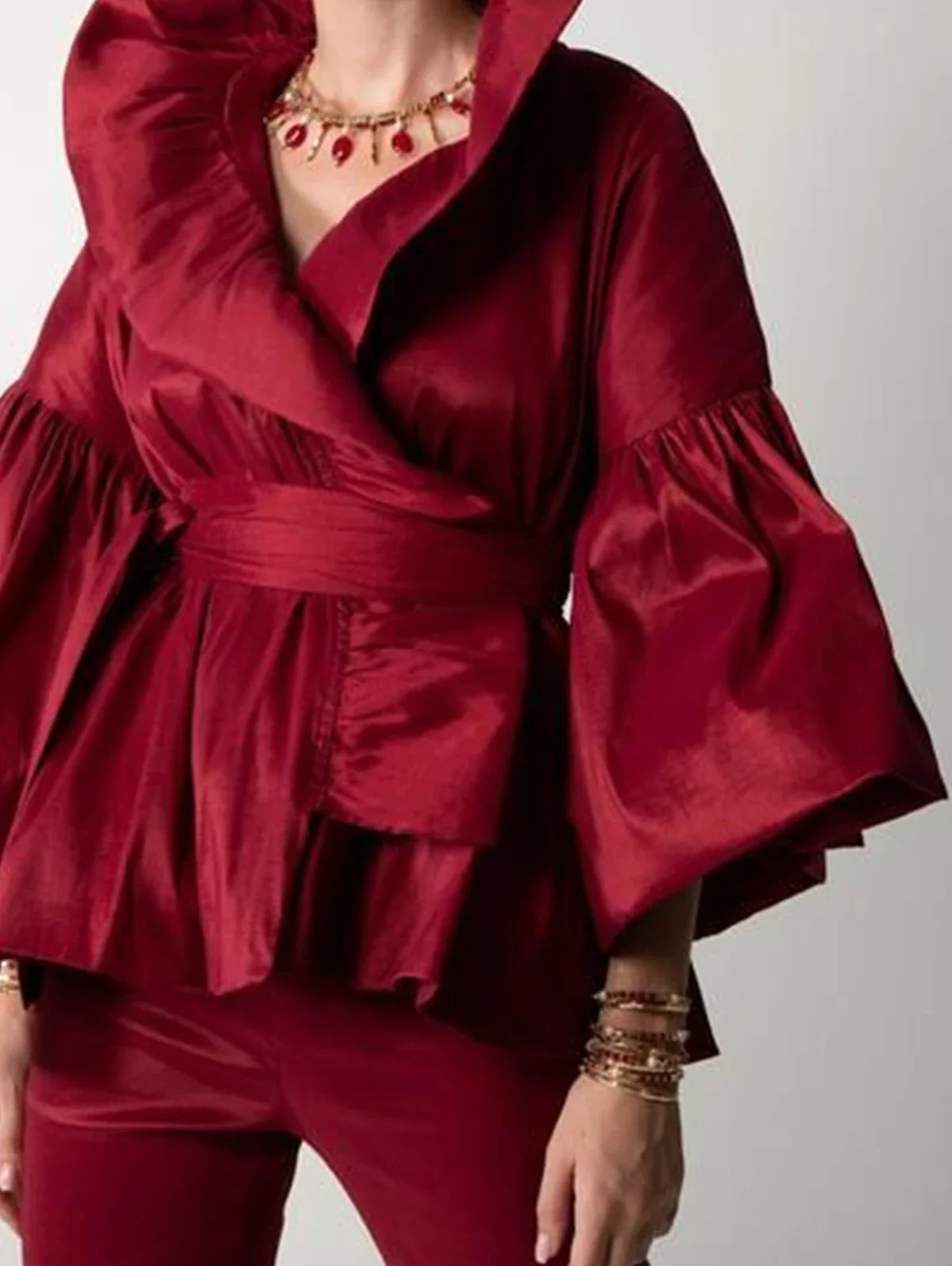 Blusa Cruzada con Mangas Abullonadas para Mujer