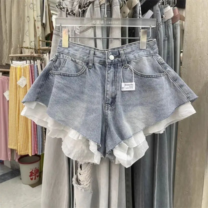 Pantalones Cortos Vaqueros con Encaje para Mujer