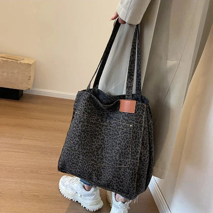 Bolso Tote de Lona con Estampado Leopardo Retro