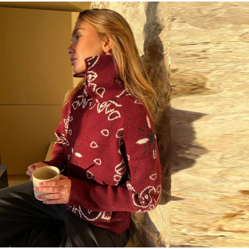 Chaqueta de Punto con Cremallera Jacquard para Mujer