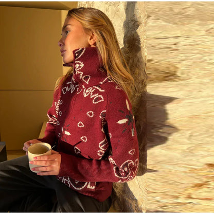 Chaqueta de Punto con Cremallera Jacquard para Mujer