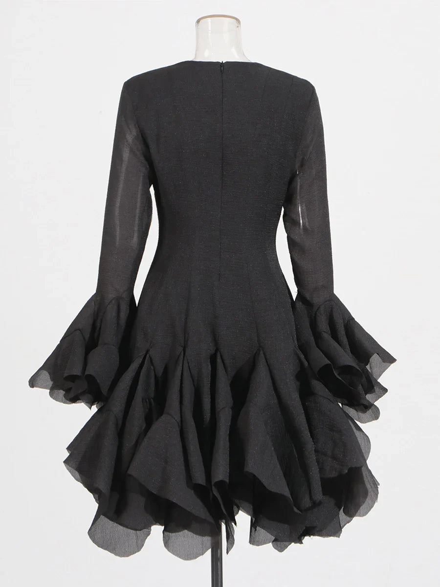 Vestido de Cintura Alta con Volantes para Mujer