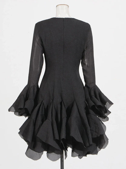 Vestido de Cintura Alta con Volantes para Mujer