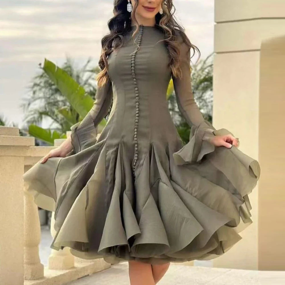 Vestido de Cintura Alta con Volantes para Mujer
