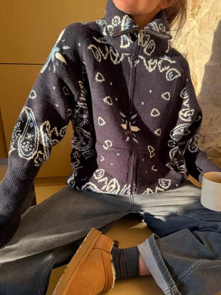 Chaqueta de Punto con Cremallera Jacquard para Mujer
