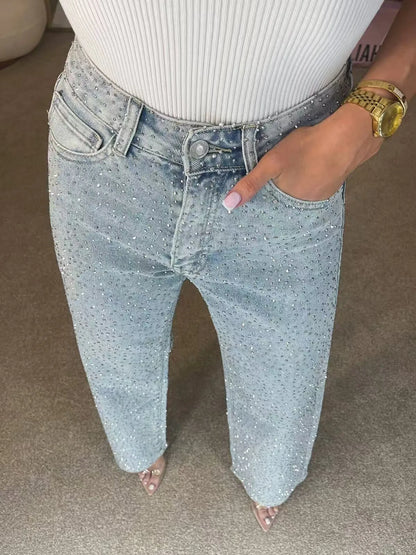 Pantalones Vaqueros con Pedrería para Mujer