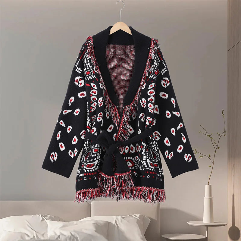 Chaqueta de Punto con Borlas Jacquard para Mujer