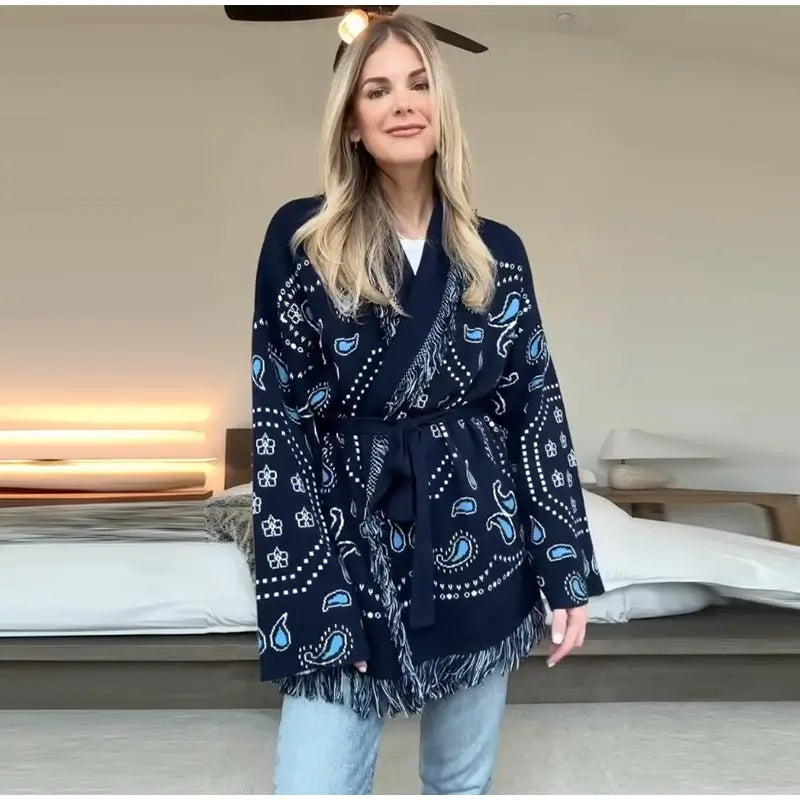 Chaqueta de Punto con Borlas Geométricas para Mujer