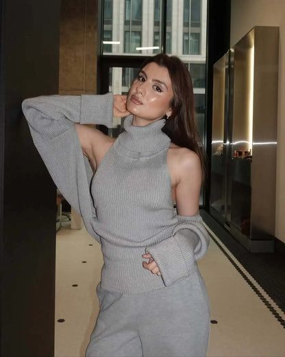 Chaleco de Punto de Cuello Alto con Espalda Descubierta para Mujer