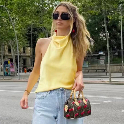 Top Corsé Halter de Satén para Mujer