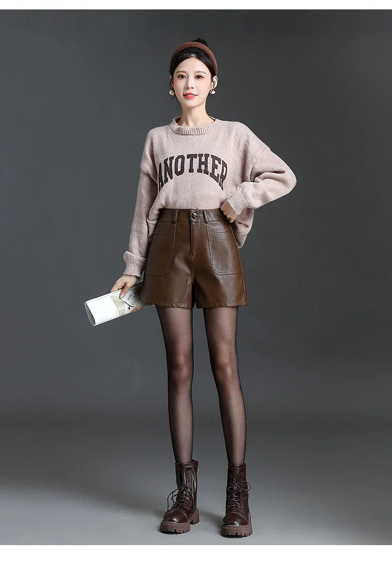 Pantalones Cortos Bermuda de Cuero para Mujer