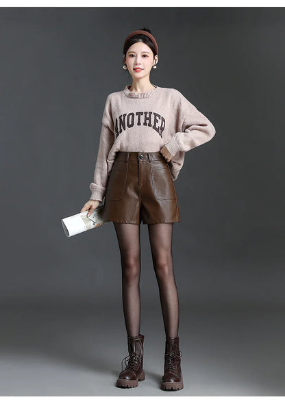 Pantalones Cortos Bermuda de Cuero para Mujer