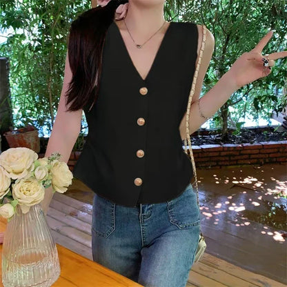 Chaleco de Cuello en V con Cintura Fruncida