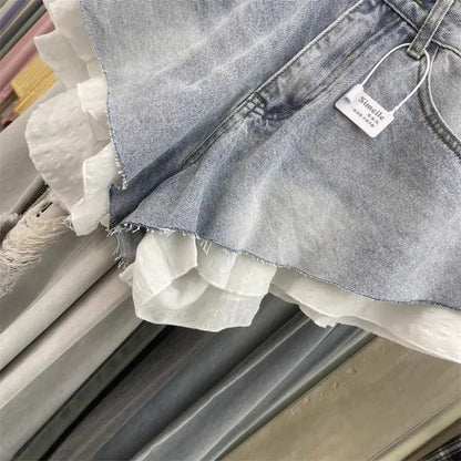 Pantalones Cortos Vaqueros con Encaje para Mujer