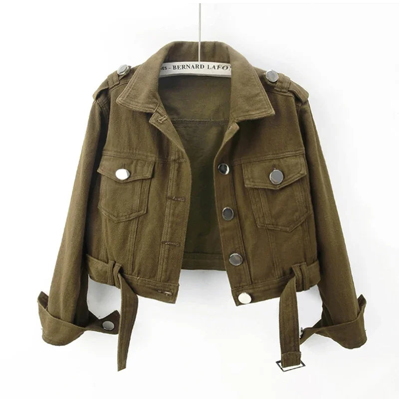 Chaqueta vaquera verde militar para mujer