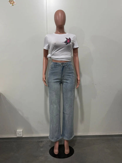 Pantalones Vaqueros con Pedrería para Mujer