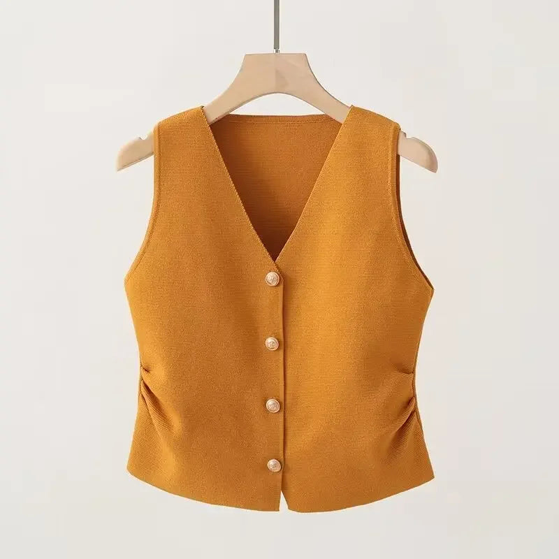 Chaleco de Cuello en V con Cintura Fruncida