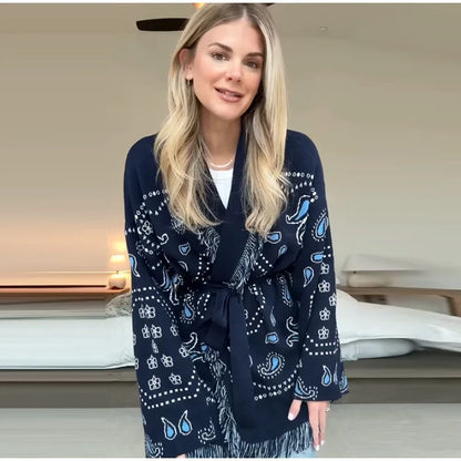 Chaqueta de Punto con Borlas Geométricas para Mujer