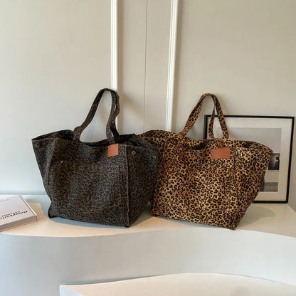 Bolso Tote de Lona con Estampado Leopardo Retro
