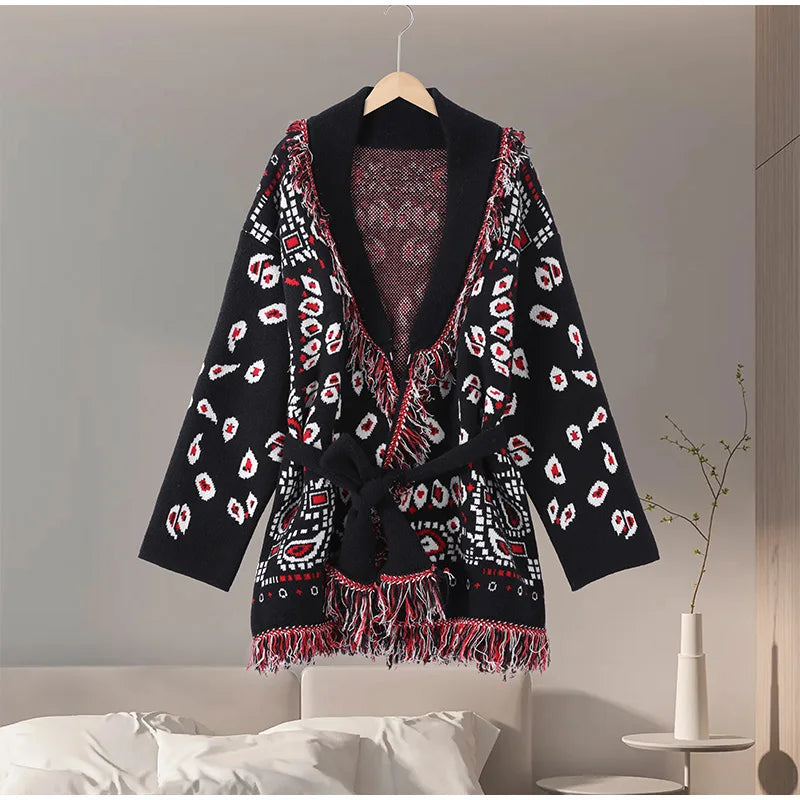 Chaqueta de Punto con Borlas Jacquard para Mujer