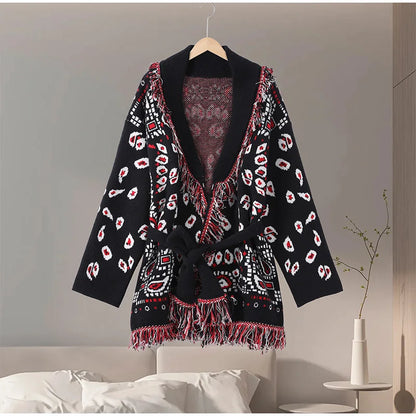 Chaqueta de Punto con Borlas Jacquard para Mujer