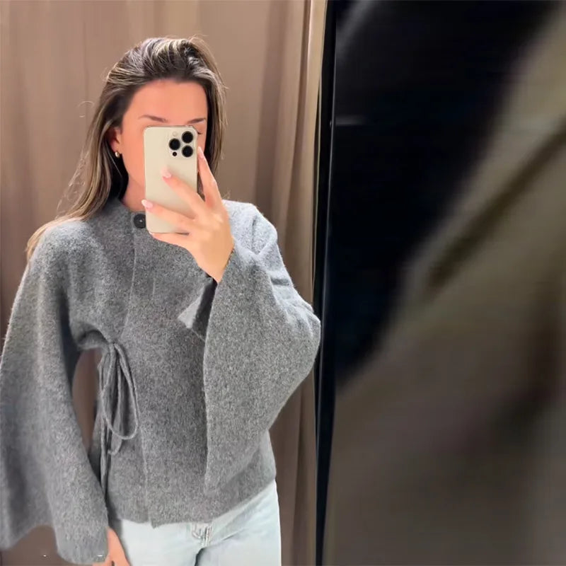 Chaqueta de Punto Lisa Casual para Mujer