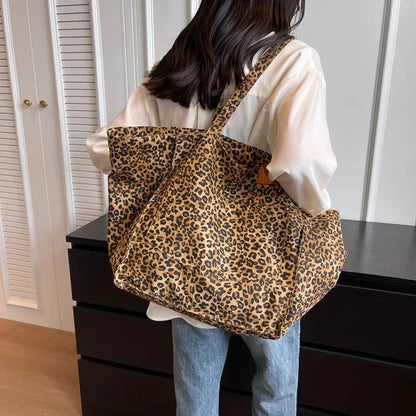 Bolso Tote de Lona con Estampado Leopardo Retro