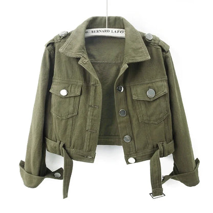 Chaqueta vaquera verde militar para mujer