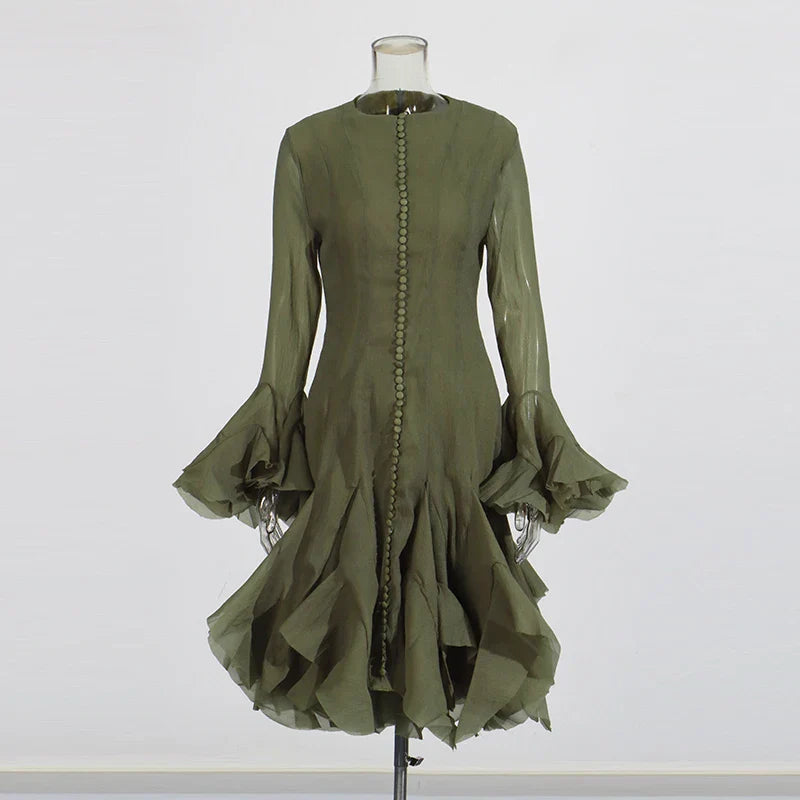 Vestido de Cintura Alta con Volantes para Mujer