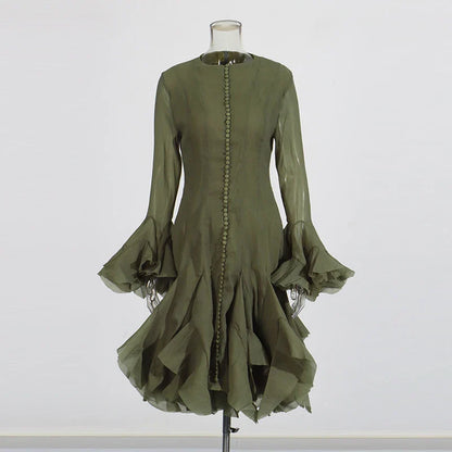 Vestido de Cintura Alta con Volantes para Mujer