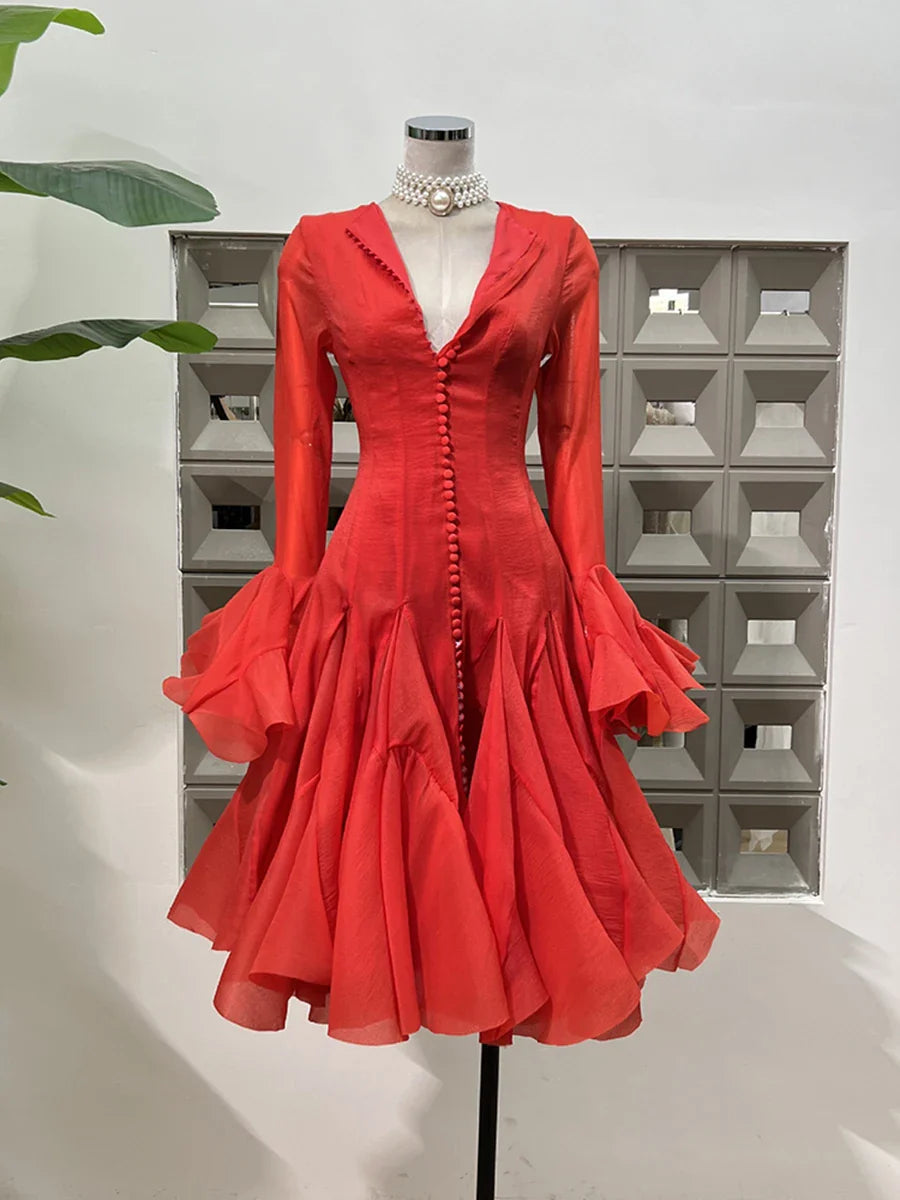 Vestido de Cintura Alta con Volantes para Mujer