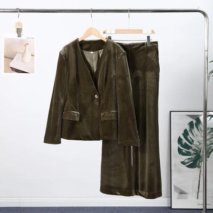 Conjunto de Traje Blazer de Terciopelo para Mujer