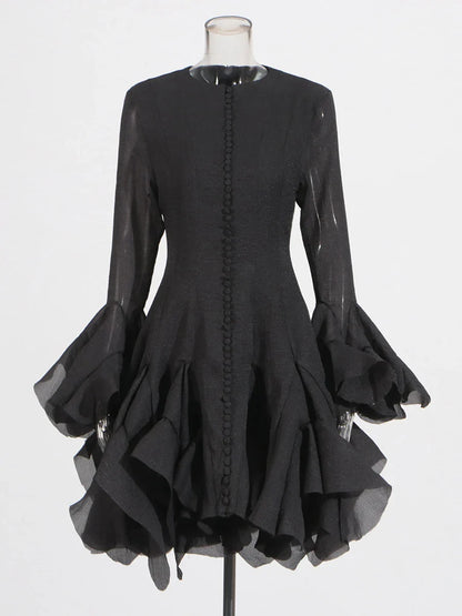 Vestido de Cintura Alta con Volantes para Mujer