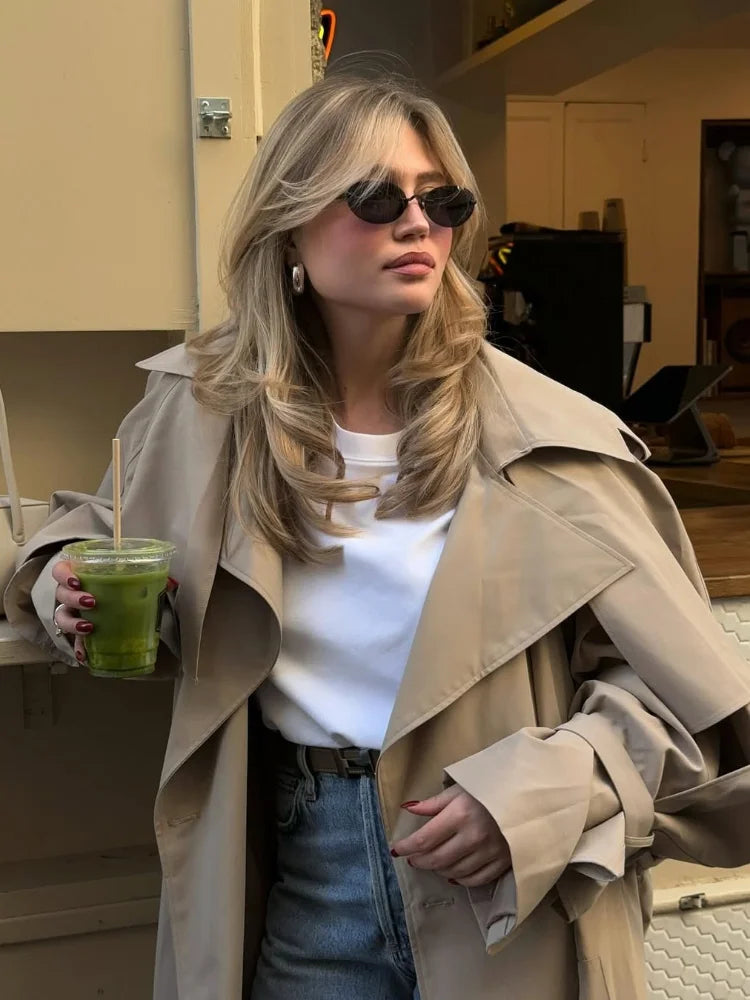 Abrigo Gabardina Largo con Cordones para Mujer