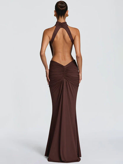 Vestido Maxi de Cuello Alto con Espalda Descubierta para Mujer