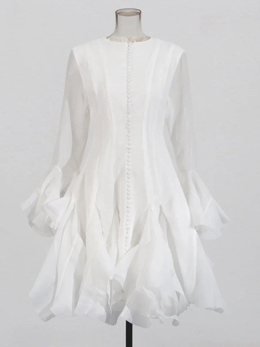 Vestido de Cintura Alta con Volantes para Mujer