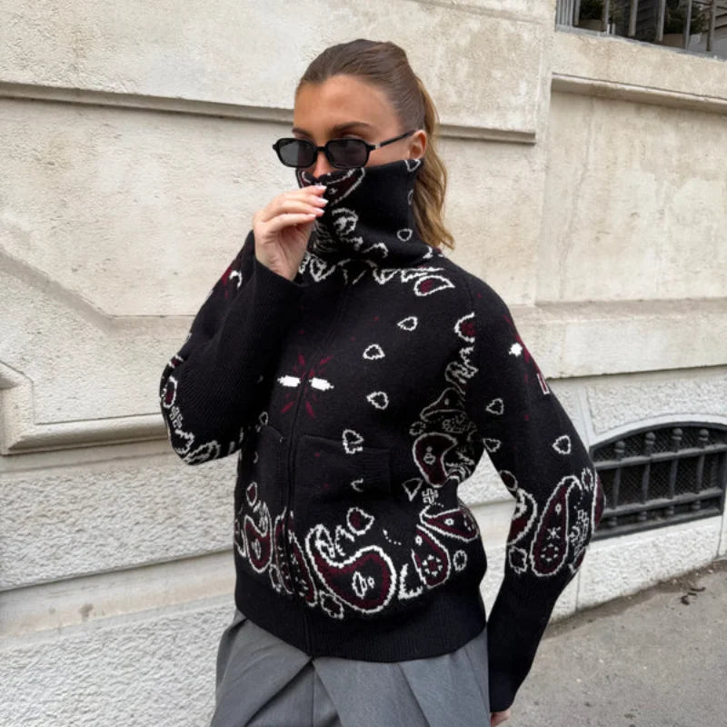 Chaqueta de Punto con Cremallera Jacquard para Mujer
