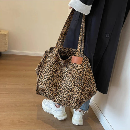 Bolso Tote de Lona con Estampado Leopardo Retro